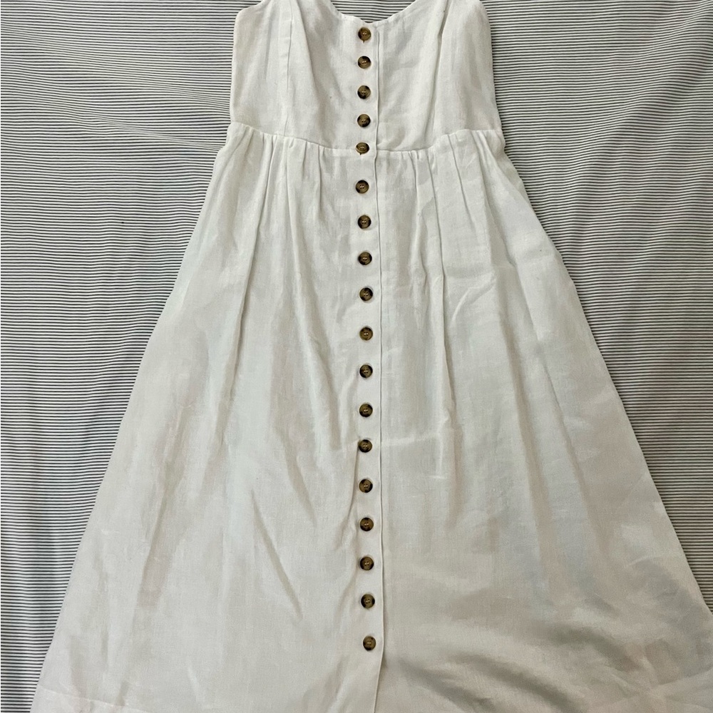 Madewell Linen Blend Cream Strappy Dress